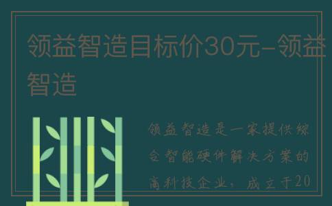 领益智造目标价30元-领益智造
