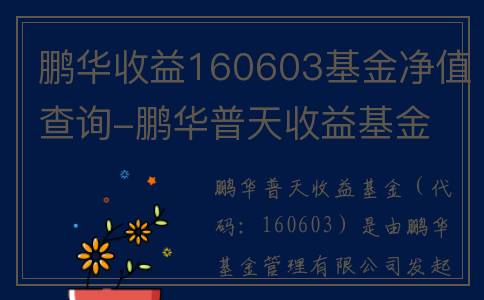 鹏华收益160603基金净值查询-鹏华普天收益基金