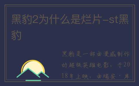 黑豹2为什么是烂片-st黑豹