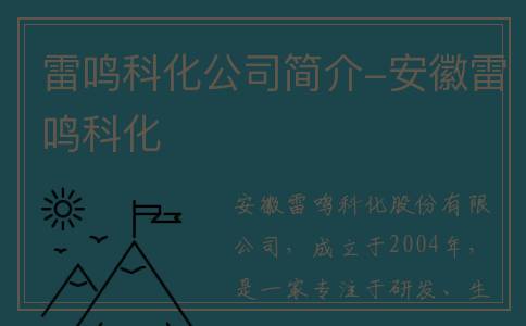 雷鸣科化公司简介-安徽雷鸣科化