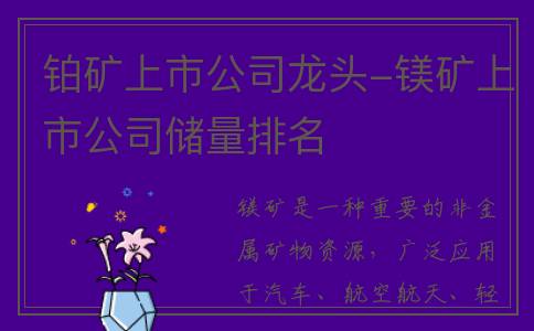 铂矿上市公司龙头-镁矿上市公司储量排名