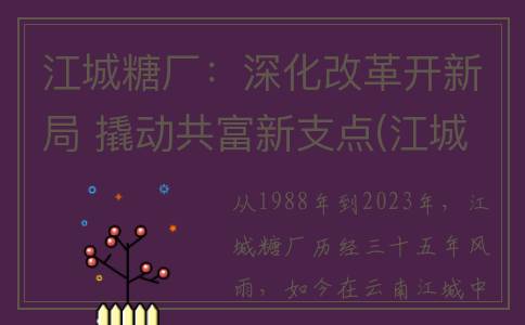 江城糖厂：深化改革开新局 撬动共富新支点(江城食品有限公司)