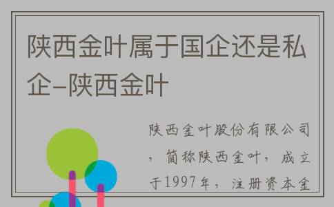 陕西金叶属于国企还是私企-陕西金叶