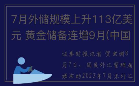 7月外储规模上升113亿美元 黄金储备连增9月(中国外储规模)