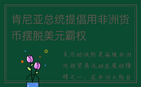 肯尼亚总统提倡用非洲货币摆脱美元霸权