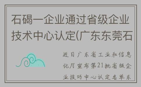 石碣一企业通过省级企业技术中心认定(广东东莞石碣镇新闻)