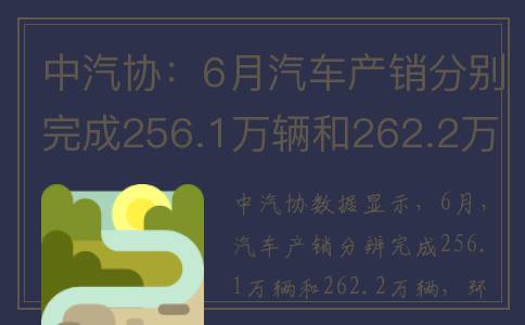 中汽协：6月汽车产销分别完成256.1万辆和262.2万，同比分别增长2.5%和4.8%(中国汽车6月份销量)