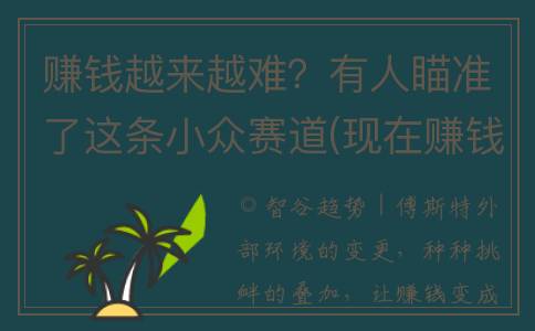 赚钱越来越难？有人瞄准了这条小众赛道(现在赚钱越来越难)