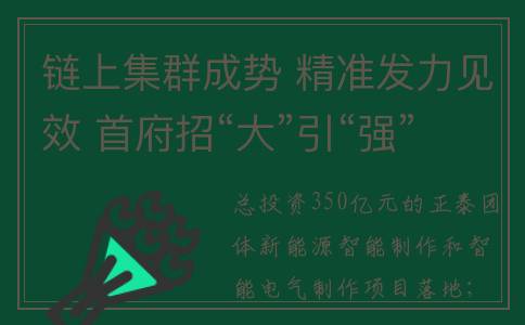 链上集群成势 精准发力见效 首府招“大”引“强”为高质量发展蓄势赋能(集群联动)