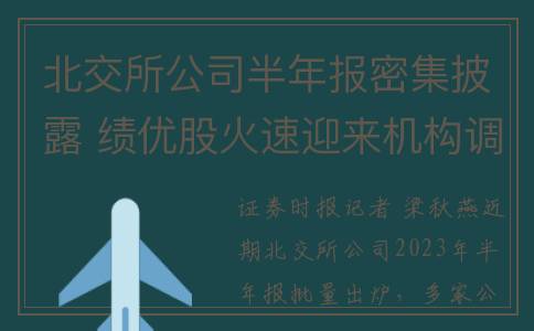 北交所公司半年报密集披露 绩优股火速迎来机构调研