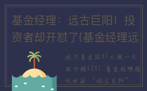 基金经理：远古巨阳！投资者却开怼了(基金经理远远是谁)