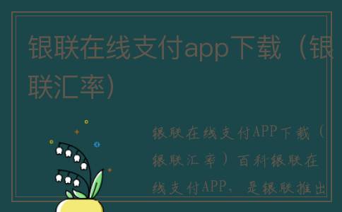 银联在线支付app下载（银联汇率）
