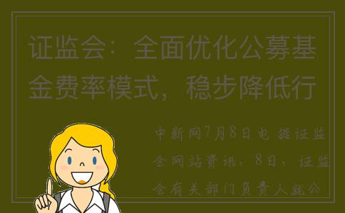 证监会：全面优化公募基金费率模式，稳步降低行业综合费率水平(证监会促进)