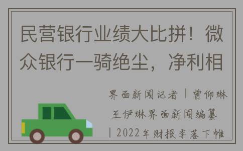 民营银行业绩大比拼！微众银行一骑绝尘，净利相当于行业剩余18家总和