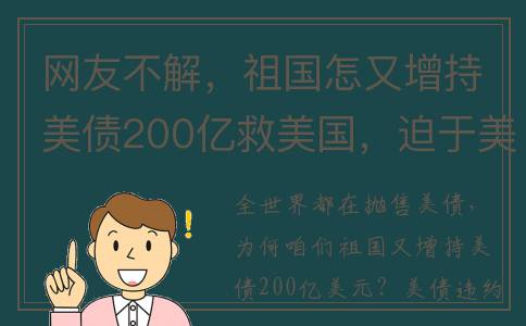 网友不解，祖国怎又增持美债200亿救美国，迫于美国威胁和压力？