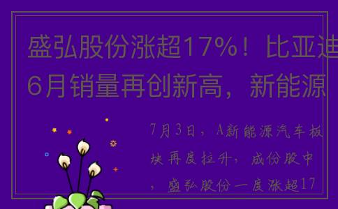 盛弘股份涨超17%！比亚迪6月销量再创新高，新能源汽车ETF涨超2%！中金：新能源汽车下游持续复苏！(盛弘股份2021业绩爆发)