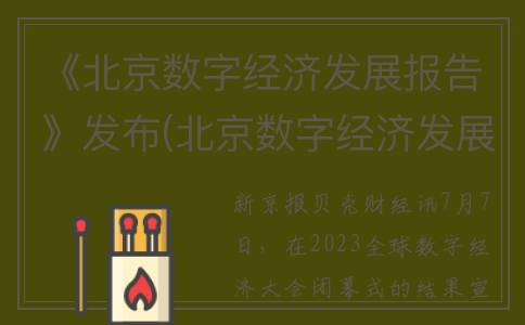 《北京数字经济发展报告》发布(北京数字经济发展报告)