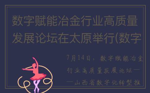数字赋能冶金行业高质量发展论坛在太原举行(数字赋能产业升级)