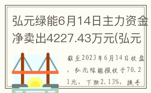 弘元绿能6月14日主力资金净卖出4227.43万元(弘元新材料股票代码)