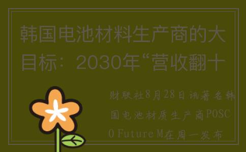 韩国电池材料生产商的大目标：2030年“营收翻十倍、利润二十倍”(韩国电池材料生产厂家)