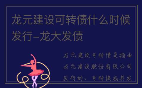 龙元建设可转债什么时候发行-龙大发债