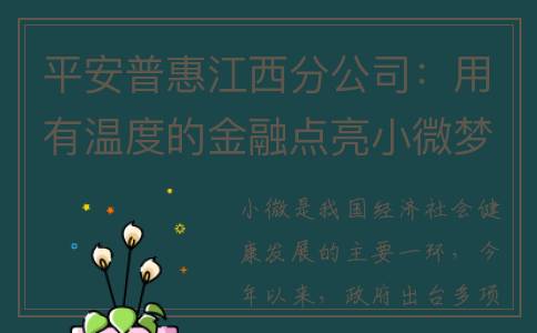 平安普惠江西分公司：用有温度的金融点亮小微梦想