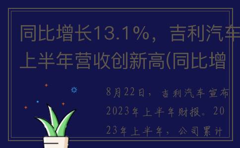 同比增长13.1%，吉利汽车上半年营收创新高(同比增长率)