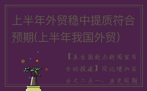 上半年外贸稳中提质符合预期(上半年我国外贸)