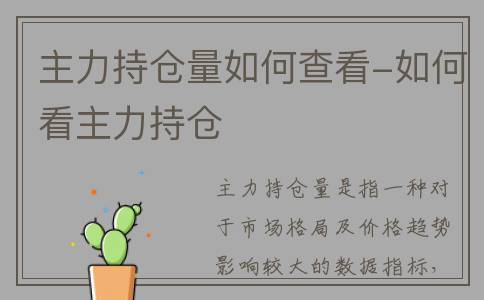 主力持仓量如何查看-如何看主力持仓