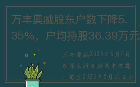 万丰奥威股东户数下降5.35%，户均持股36.39万元