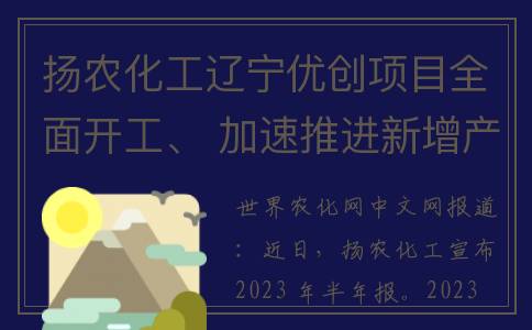 扬农化工辽宁优创项目全面开工、 加速推进新增产能建设(扬农化工沈阳副总)