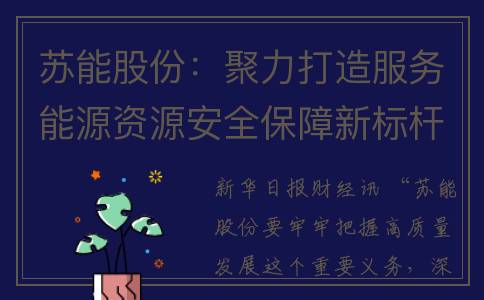 苏能股份：聚力打造服务能源资源安全保障新标杆(苏能集团是国企吗)