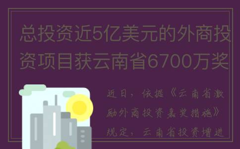 总投资近5亿美元的外商投资项目获云南省6700万奖励(总投资超800亿)