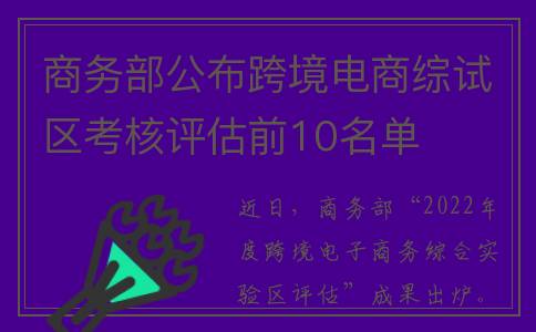 商务部公布跨境电商综试区考核评估前10名单
