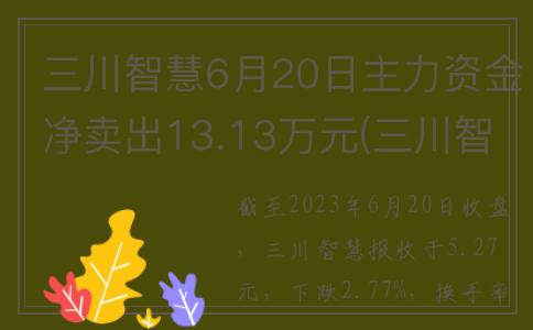 三川智慧6月20日主力资金净卖出13.13万元(三川智慧百度百科)