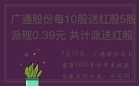 广通股份每10股送红股5股派现0.39元 共计派送红股1270万股派发现金红利100万