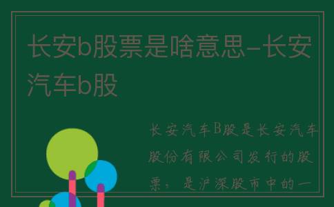 长安b股票是啥意思-长安汽车b股