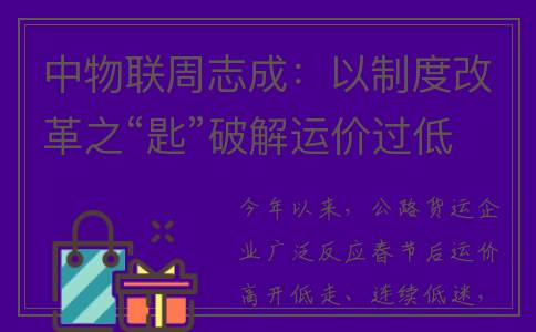 中物联周志成：以制度改革之“匙”破解运价过低之“锁”(物联网周志)