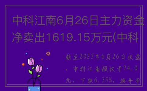 中科江南6月26日主力资金净卖出1619.15万元(中科江南c6)