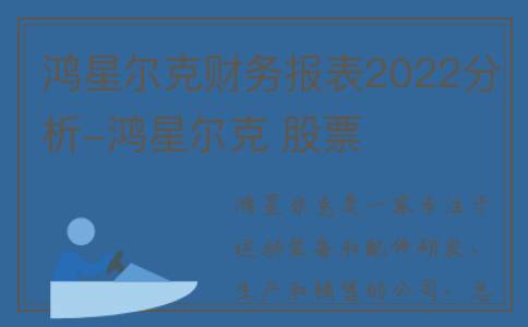 鸿星尔克财务报表2022分析-鸿星尔克 股票