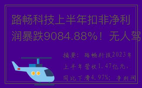 路畅科技上半年扣非净利润暴跌9084.88%！无人驾驶网红股怎么了？(路畅科技上市时间)