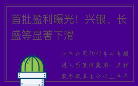 首批盈利曝光！兴银、长盛等显著下滑