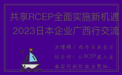 共享RCEP全面实施新机遇 2023日本企业广西行交流会举行(rcep全体成员国共同承诺了什么)
