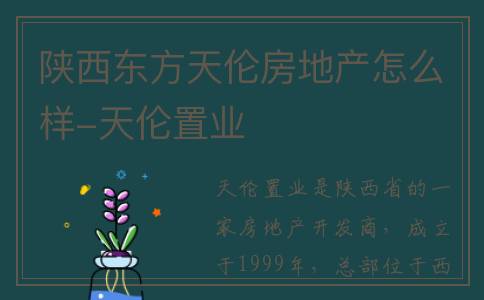 陕西东方天伦房地产怎么样-天伦置业