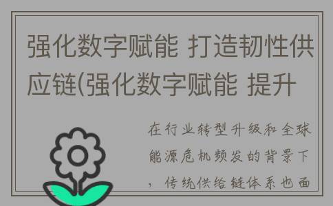 强化数字赋能 打造韧性供应链(强化数字赋能 提升工业)
