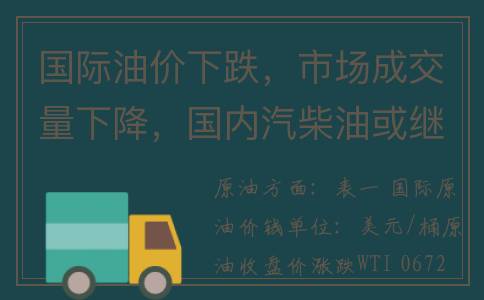 国际油价下跌，市场成交量下降，国内汽柴油或继续下跌