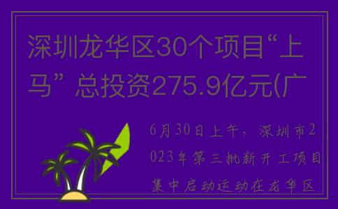 深圳龙华区30个项目“上马” 总投资275.9亿元(广东省深圳市龙华区有几个街道)