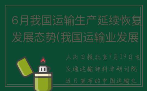 6月我国运输生产延续恢复发展态势(我国运输业发展数据分析报告)