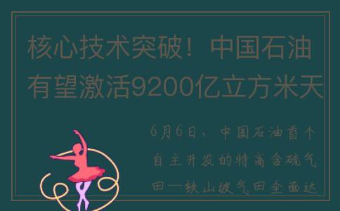 核心技术突破！中国石油有望激活9200亿立方米天然气资源