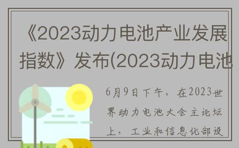 《2023动力电池产业发展指数》发布(2023动力电池排行榜)
